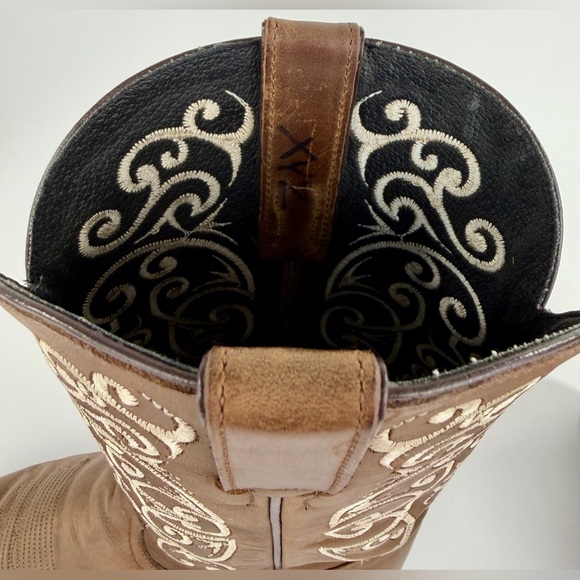 Vintage Tony Lama Women's Cowboy Boots Brown Leather Cream Embroidery Sz 7.5 B - Picture 11 of 14